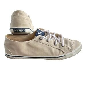Sperry Top Sider Canvas Boat Shoes Tan Lace Up Sneakers Preppy Size 8
